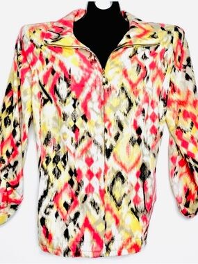 Laura Ashley White zippered Top with Brushstroke Pattern